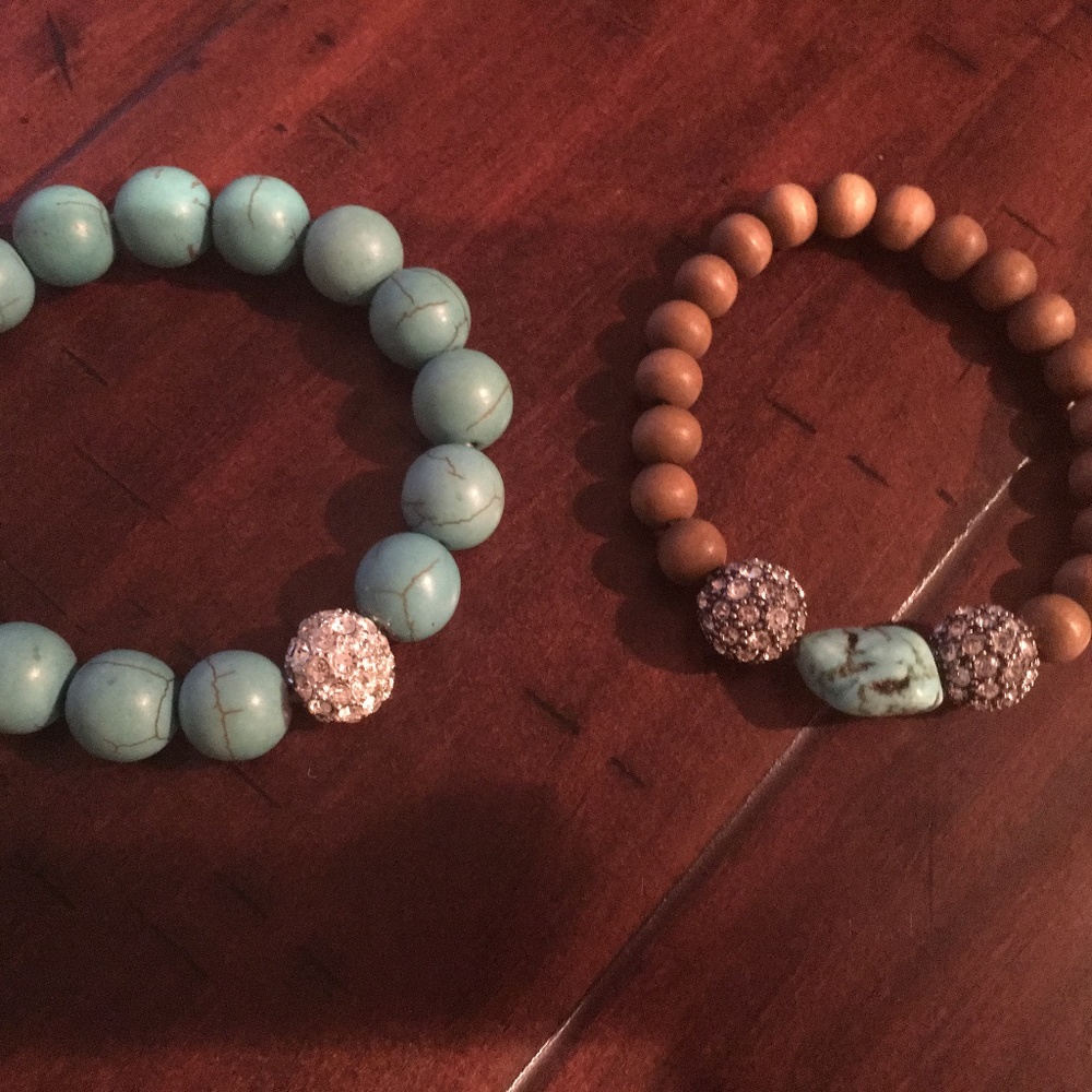 Stella and Dot Wood, Bling & Turquoise Bracelet's